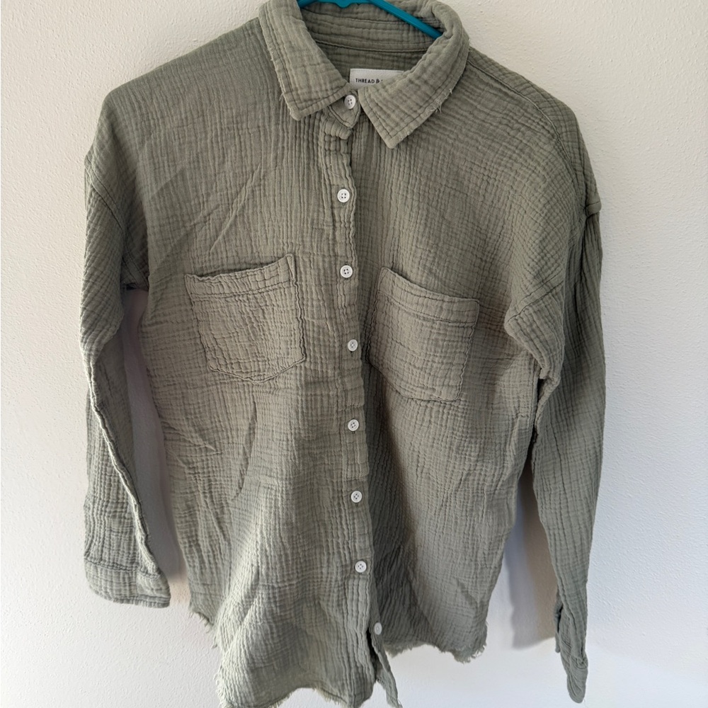 Distressed Green Button-Up Shirt